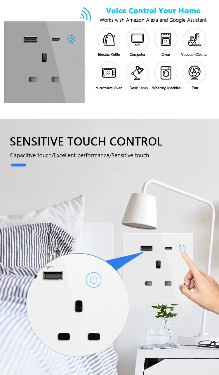 STLF Tuya Smart Wifi/zigbee Univercail Socket Caricatore rapido da 70 W con presa a muro intelligente standard USB Type C UE/USA/UK