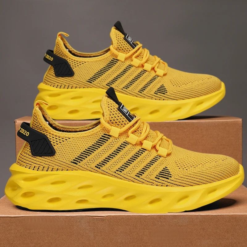 

Men Shoes Comfortable Unisex Sneakers Breathable Couple Running Shoes Women Tennis Sports Shoe Size 37-47 Yellow Walking Sneaker