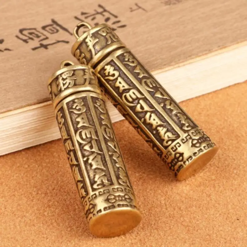 1PCS Brass Cylinder Pendant Keychain Hanging Jewelry Pill Box Medicine Container