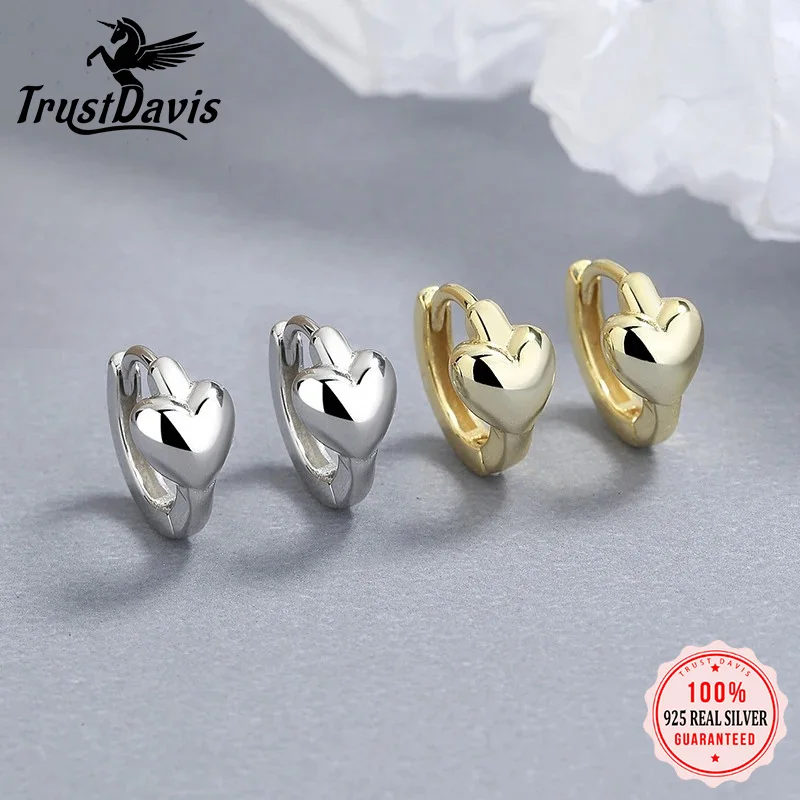 

TrustDavis, серьги-кольца из стерлингового серебра 925 пробы с подвеской в виде сладкого сердца для женщин, ювелирные изделия в стиле панк для свадебной вечеринки DS3928