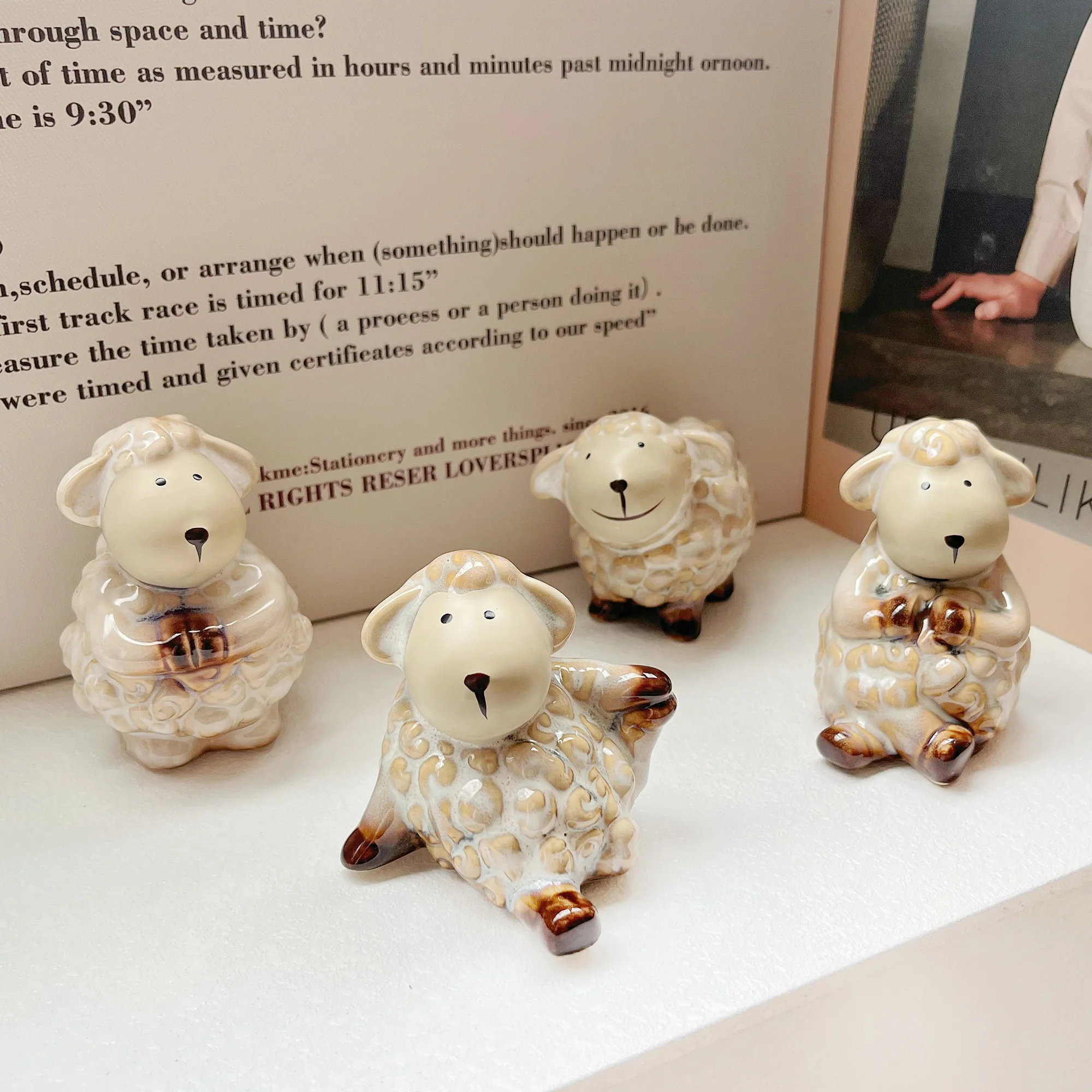 Creative Jingdezhen Ceramic Sheep Decorative Figurine Cute Lamb Living Room Entrance Children's Room Decor Modern Minimalist ...