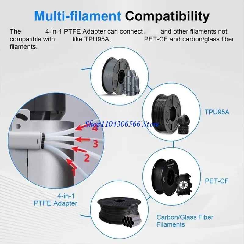 

02DD 4 в 1 переходная труба из ПТФЭ, расширительный порт 4, разъем для подающей трубки из ПТФЭ для X1C