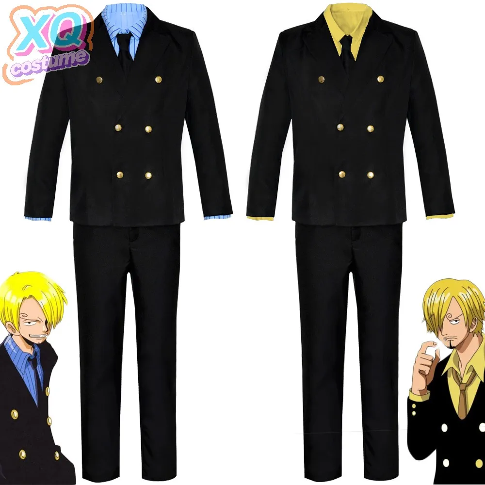 Costume de Cosplay Sanji, pièce d'anime, chemise bleue et jaune, ensemble complet pour uniforme de scène de jeu de rôle pour hommes