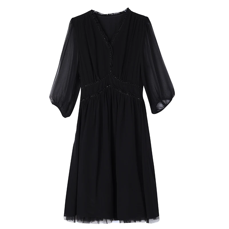 2025 Summer Korean Beach Black Loose Midi Dress Women Vintage Luxury Bodycon Dresses Elegant Casual Night Party Vestidos