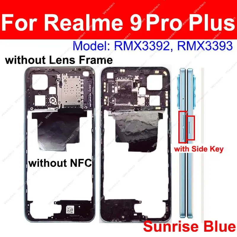 For Realme 9 Pro+ 9 Pro Plus 5G Middle Frame Housing Cover Holder Bezel with/without Side Button NFC Parts