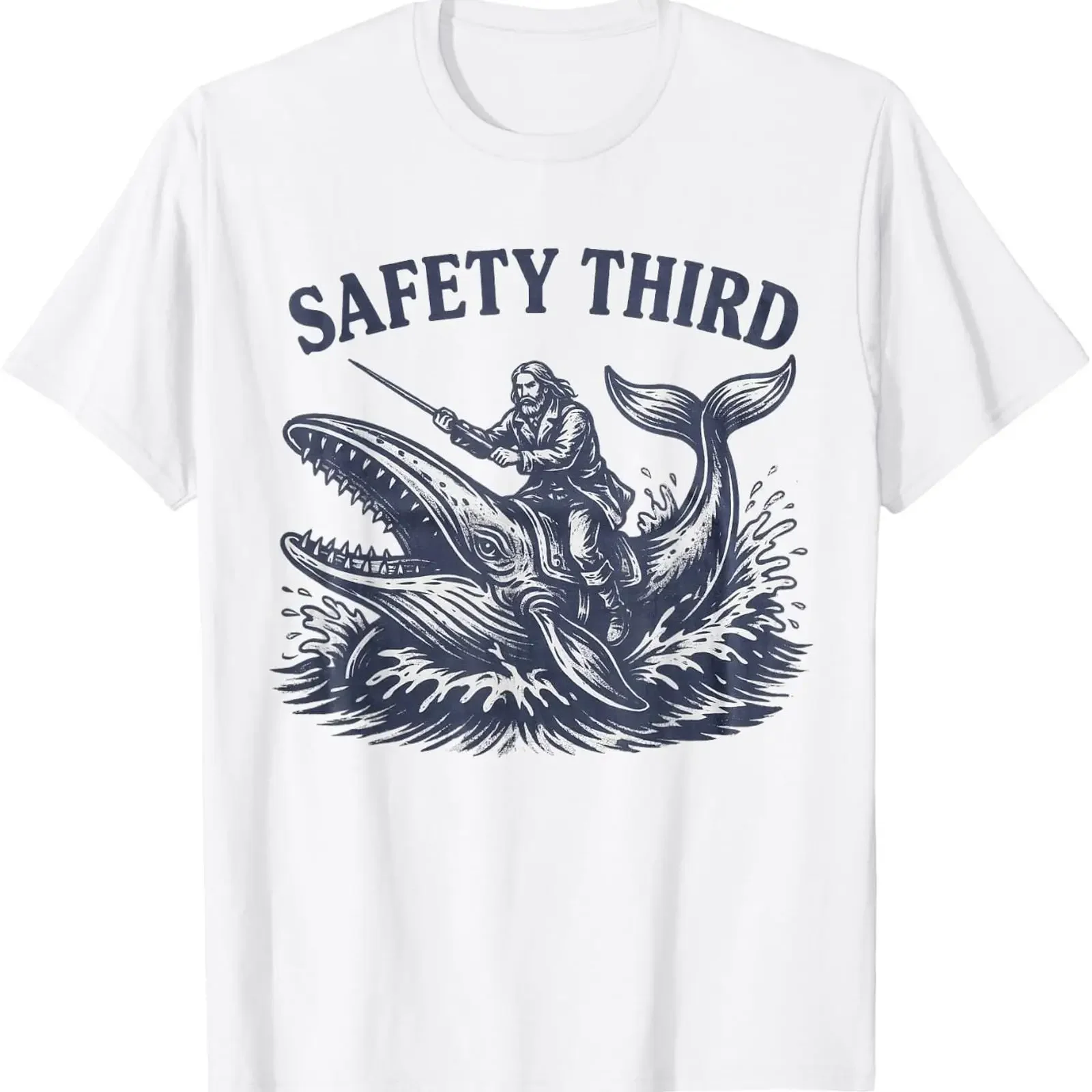 Safety Third Nautical Whale Rider T Shirt vintage Washed Comfortable Casual Breathable Soft homme graphic Unisex