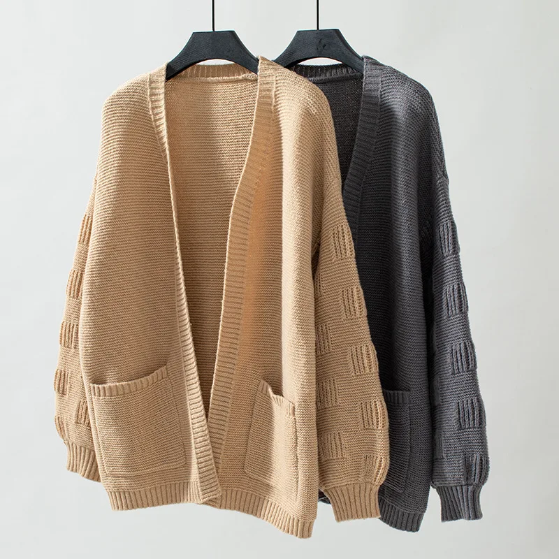 

Women's Solid Color Knitted Cardigans 2025 Autumn Winter Pocket Long Sleeve Loose Sweater Outerwears