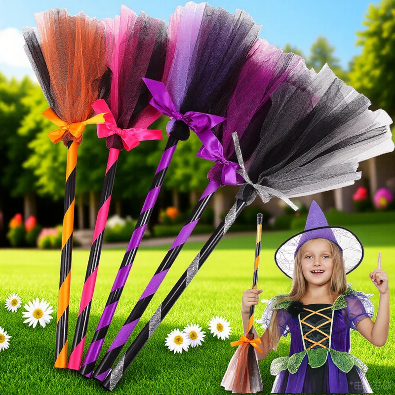

5Pcs Witch Broomstick Halloween Party Supplies Decorative Witch Broom Costume Prop for Halloween Dress Up Games
