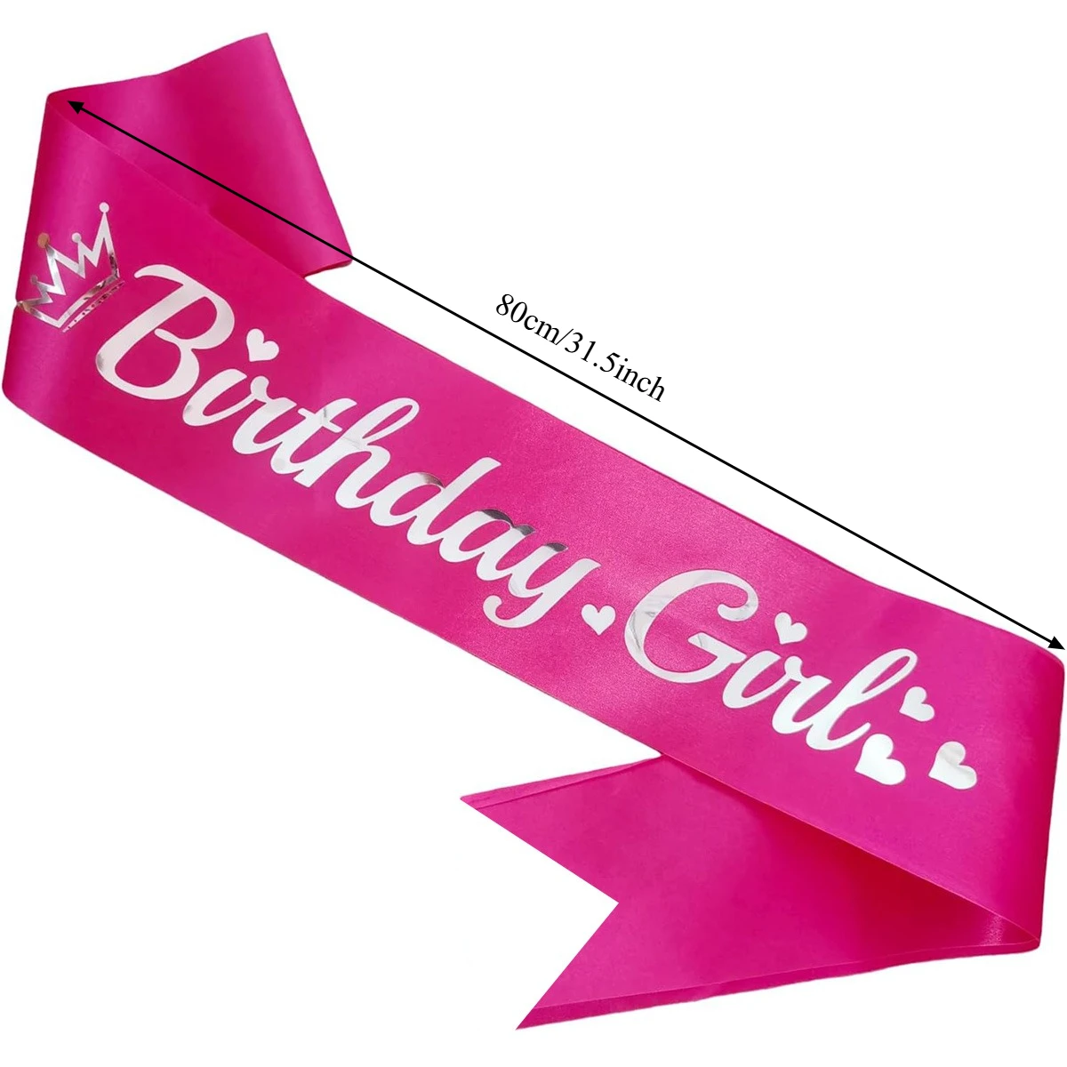 Smooth Hot Pink Satin Birthday Girl Sash with Crown Hearts Print Birthday Celebration Decor view 2