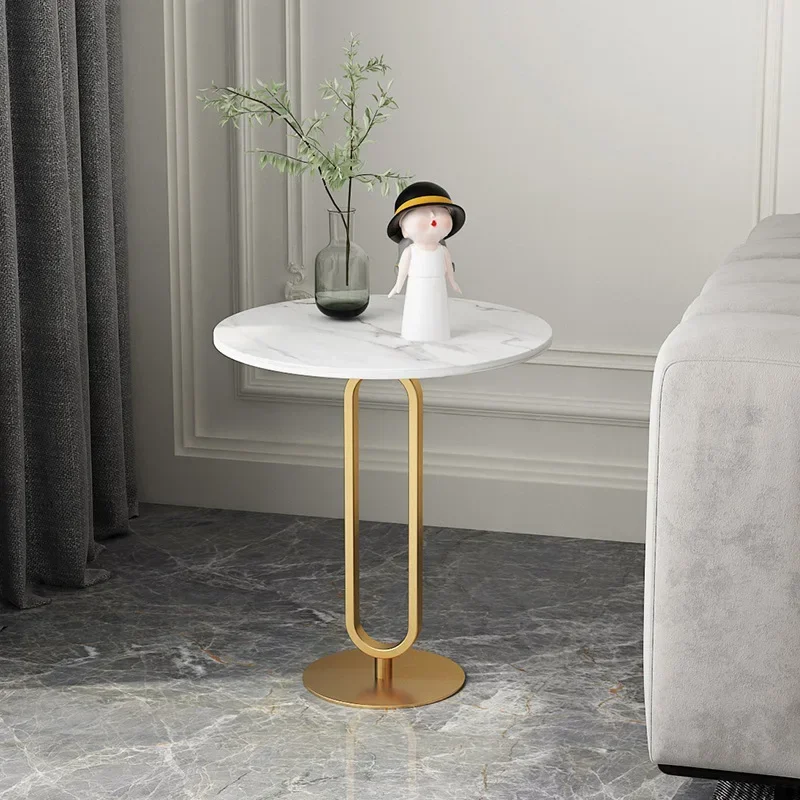 Modern Tribesigns Faux Marble End Table Round Side Table with Shelves Small Coffee Accent Table for Living Room, White and Gold