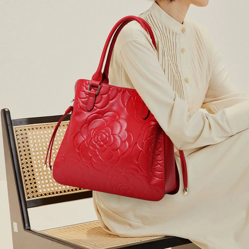 

One-shoulder women's bag genuine leather large capacity handbag 2025 new crossbody bag women's cowhide bucket bag