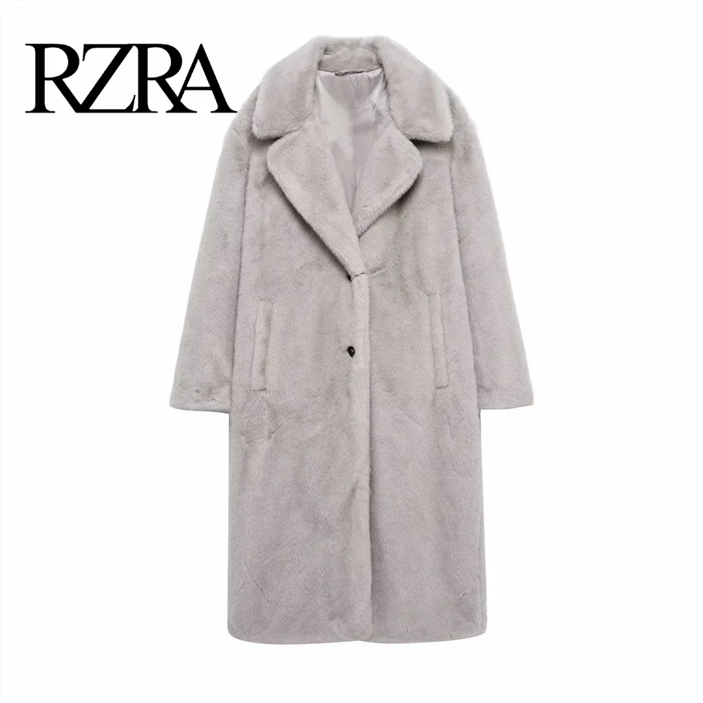 RZRA 2024  Women's Winter New Style High End Artificial Fur Effect Long Casual Windbreaker Coat for Women