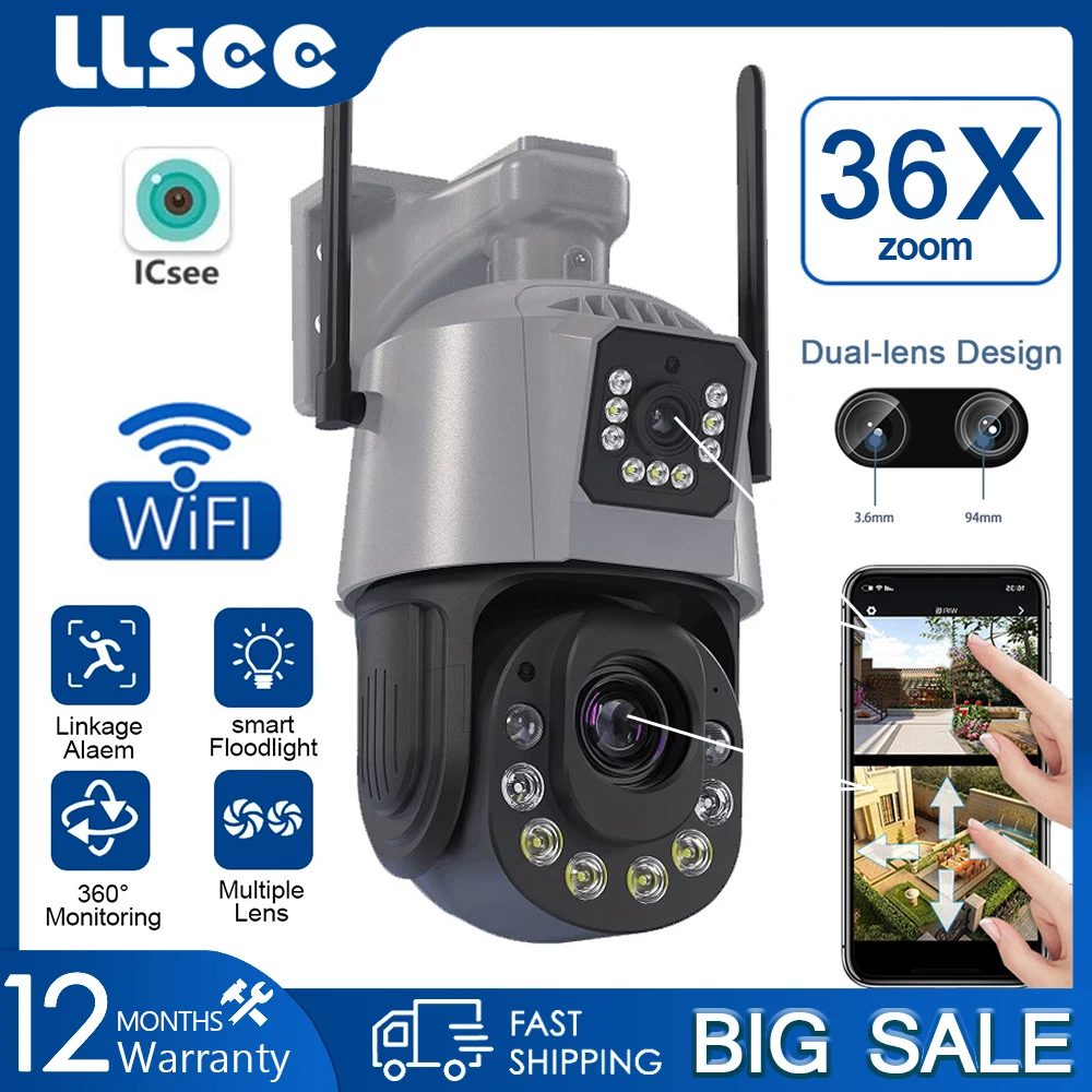 

LLSEE, ICSEE, 4K, 8MP, CCTV wireless WiFi camera, pzt outdoor IP security camera, 36X optical zoom, night vision AI tracking