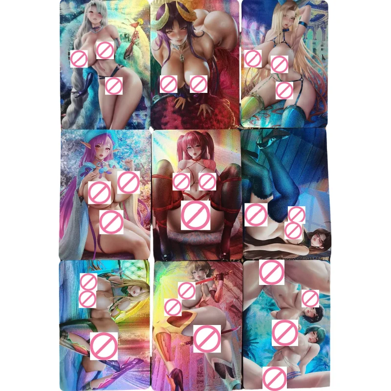 

9Pcs/Set ACG Girl Sexy Cards EX9 Asuna Zelda Self Made Anime Game Characters Collection Refraction Color Flash Card DIY Toy Gift