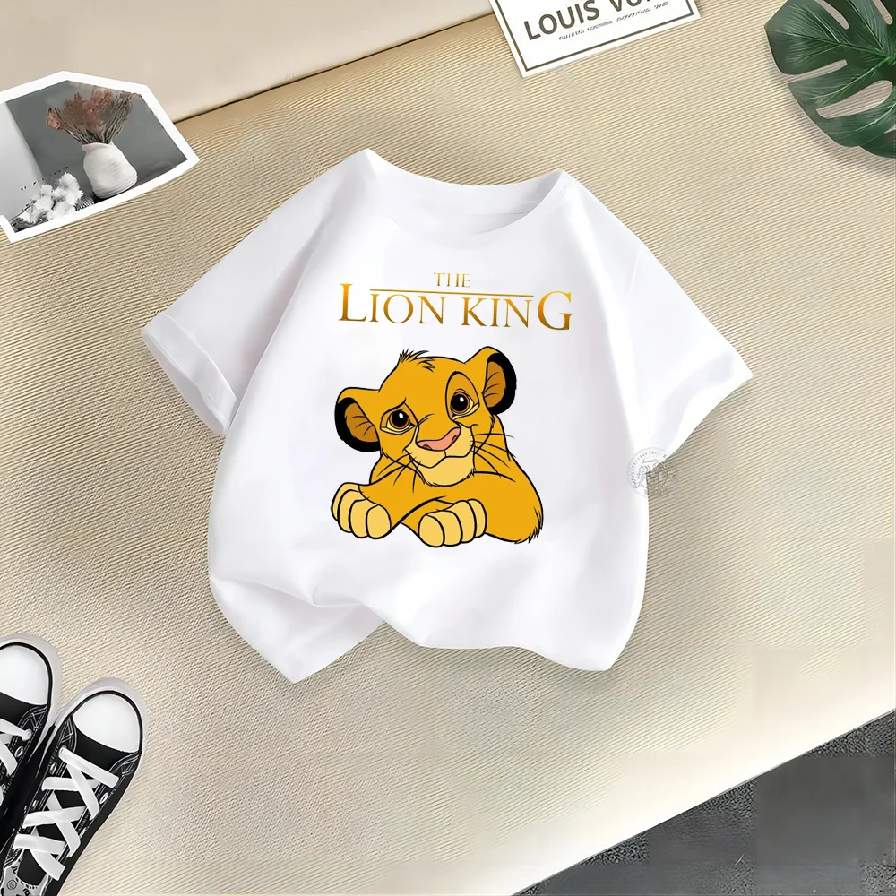 Disney Re Leone Estate Stampa Abbigliamento Sport casual T-shirt in cotone per bambini Ragazzi Ragazze Girocollo T-shirt in cotone per esterni