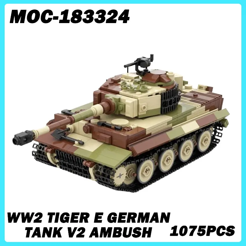 MOC-182324 WW II Military Vehicle Series Tiger E German Tank V2 Ambush Building Blocks, DIY Model, Bricks, Puzzle Toys for Gifts