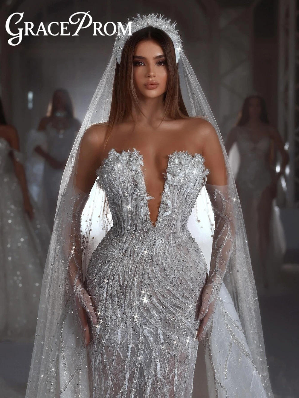 

Statement 2 in 1 Sparkle Customized Wedding Dress See Through Sexy Sweetheart Neckline Bridal Gown Chic Popular Wear No Gloves