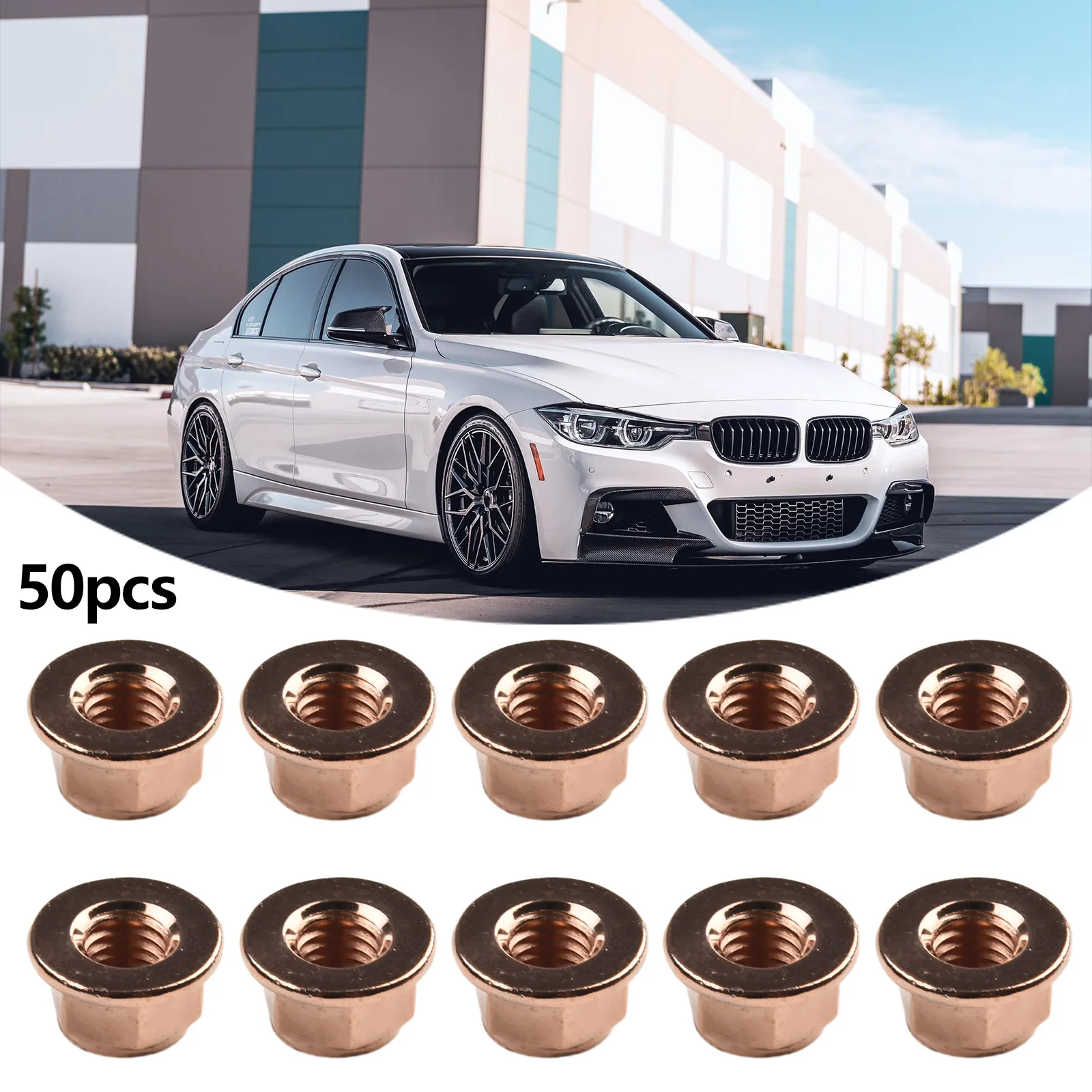 50pcs Copper Exhaust Nuts M8 SW13 Copper-plated Head Stud Lock Nuts Copper Bolt Screw Bolt Screw Turbo Exhaust Stud Hex