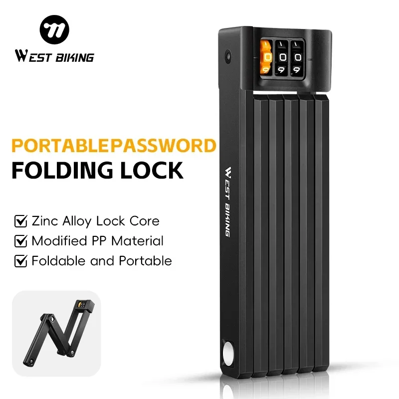 WEST BIKING Portable Bicycle Lock Folding Password Lock Anti-Theft Bicycle Motorcycle Foldable Lock MTB Road Bike Accessories