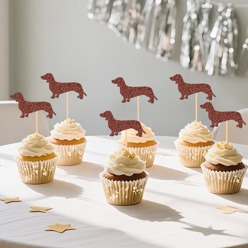 YOMDID 24 Stück Dackel-Kuchenaufsätze, Welpen-Cupcake-Topper, Hunde-Geburtstags-Cupcake-Picks, Dackel-Haustier-Themen-Partydekorationen – Detail 10