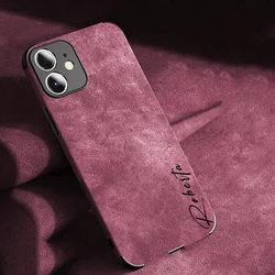 Korean Personalised Case For iPhone 16 15 14 13 12 11 Pro Max Customized Name Lambskin Leather Luxury Cover 15 Pro Max Gifts DIY