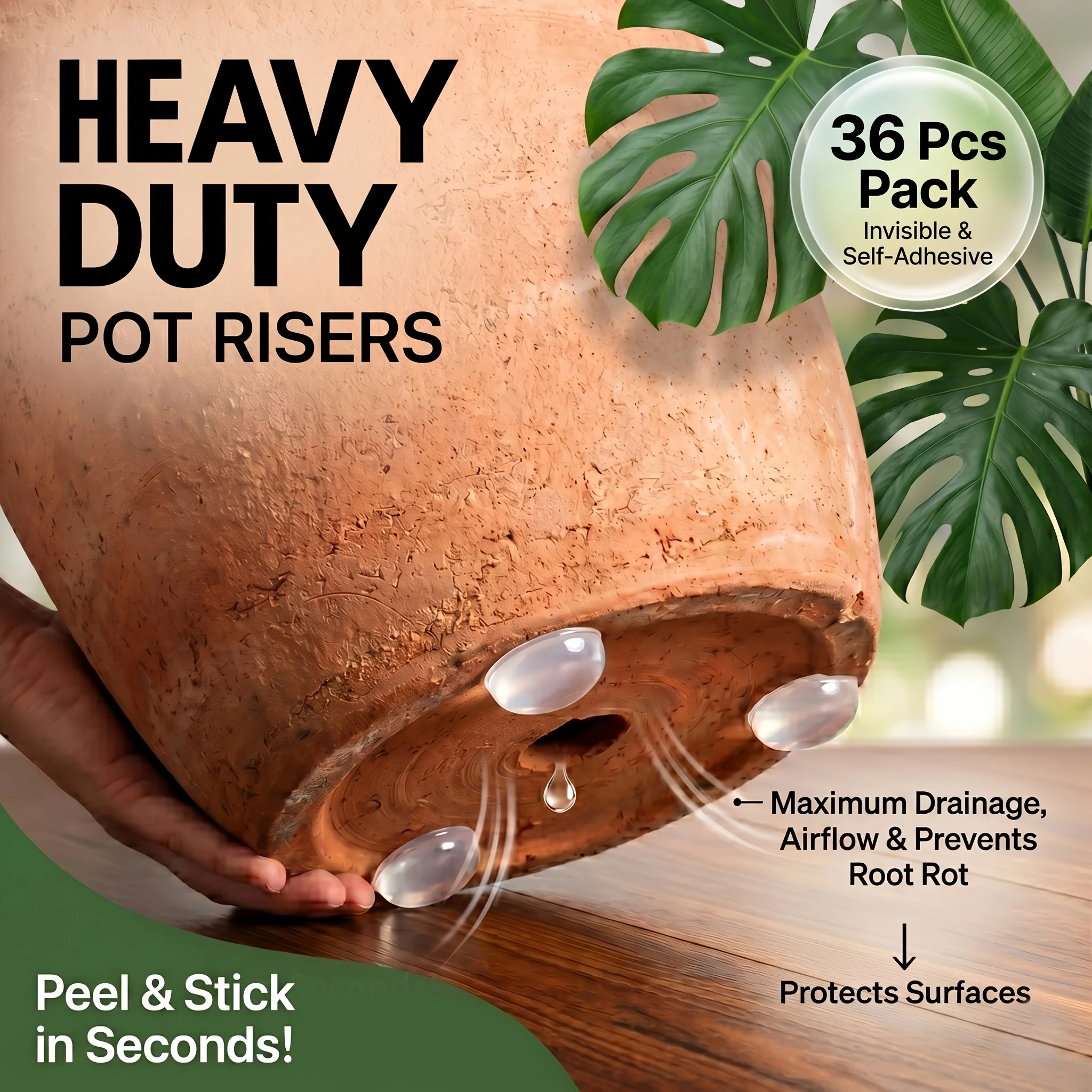 36pcs transparent self-adhesive anti slip flowerpot height pad, suitable for outdoor flowerpots, used for ventilation and draina