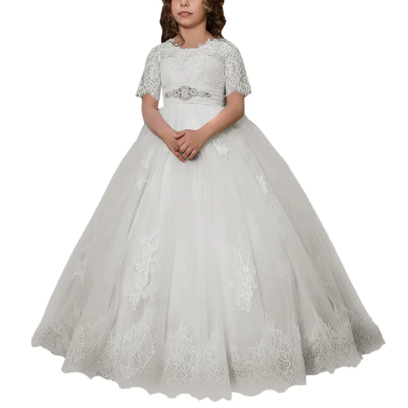 Puffy Flower Girl Dresses Off The Shoulder Princess Dress For Kids Tulle Beading Elegant Applique Vestidos De Novia