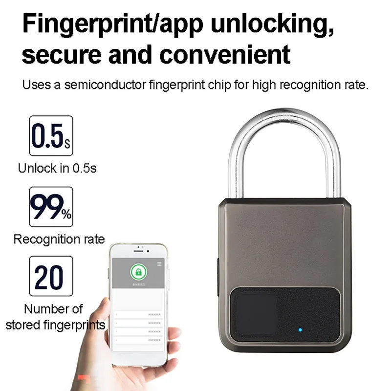 Fingerprint Padlock Waterproof Smart Keyless Security Locker Fingerprint Lock Anti-Theft USB Charge For Bike Gym Locker Luggage
