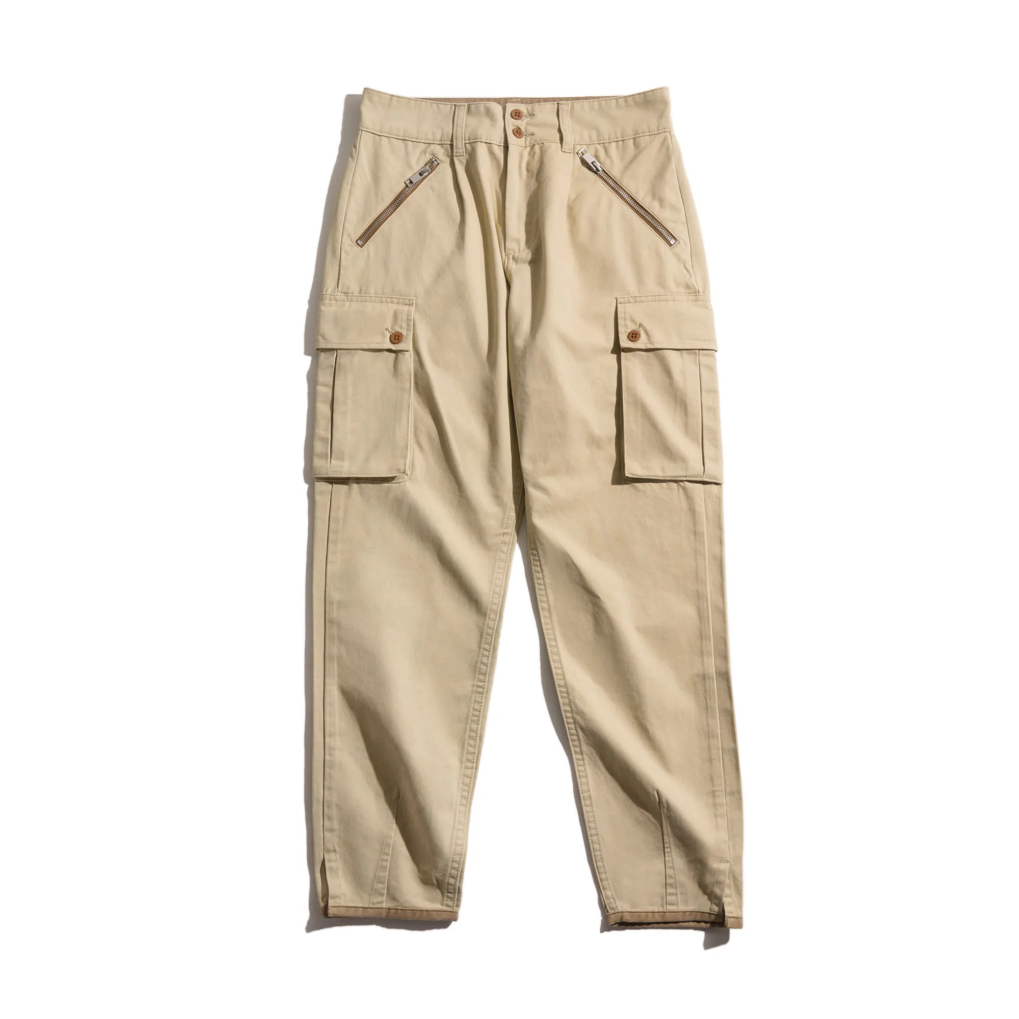 Maden Pantaloni cargo vintage kaki da uomo a vita media a gamba dritta Pantaloni casual Pantaloni multitasche per la primavera e l'autunno