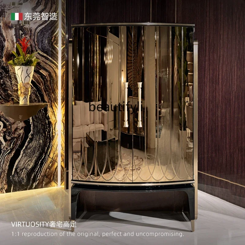 Designer Italian light luxury villa crocodile leather glass wine cabinet living room against the wall