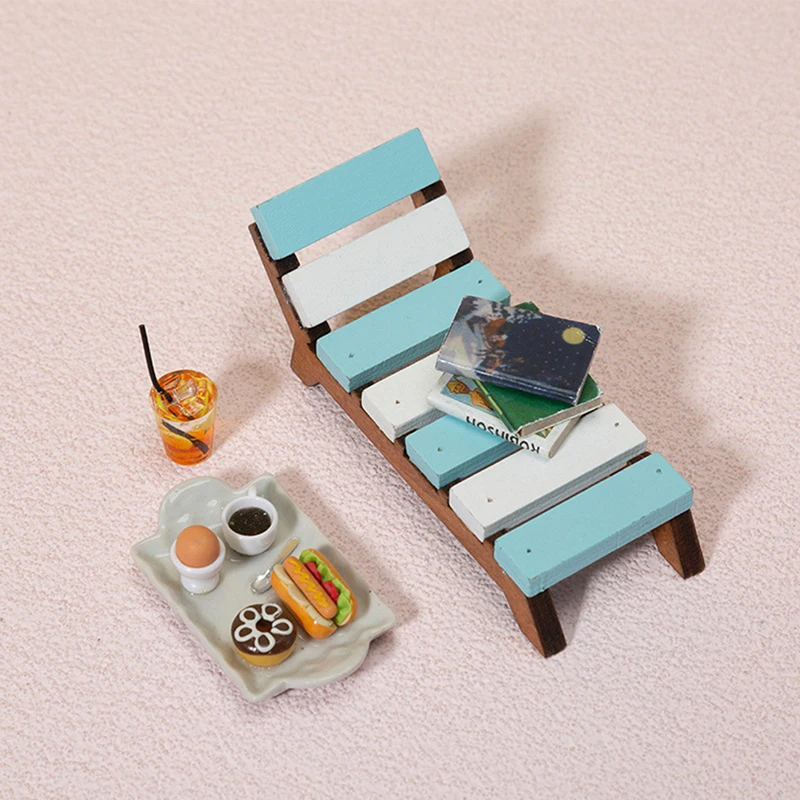 1/2pcs/set 1:6 1:12 Dollhouse Miniature Wooden Lounge Chair Doll House Furniture Beach Chairs Decoration Ornament