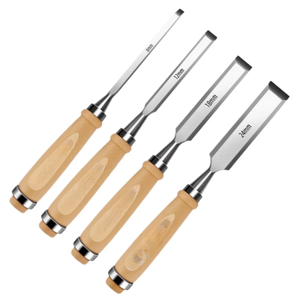 Wood Chisel Set 5Pcs Flat Shovel Chrome Vanadium Steel Alloy 6-24mm For Woodworking Carving Mortise Hand Tools With Storage Bag