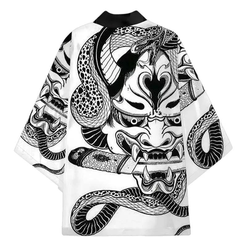 Sommer-Dämonen-Schlangenmuster-Cardigan für Herren, chinesisches Drachenmuster, japanischer Kimono, Übergröße, asiatisches traditionelles Kostüm, Cosplay-Mantel – Detail 4