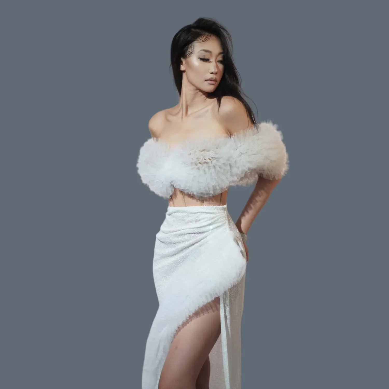 女性のセクシーな祝うイブニングプロム誕生日ドレスナイトクラブステージ衣装白スパンコールトップショートスカート 2 枚セット