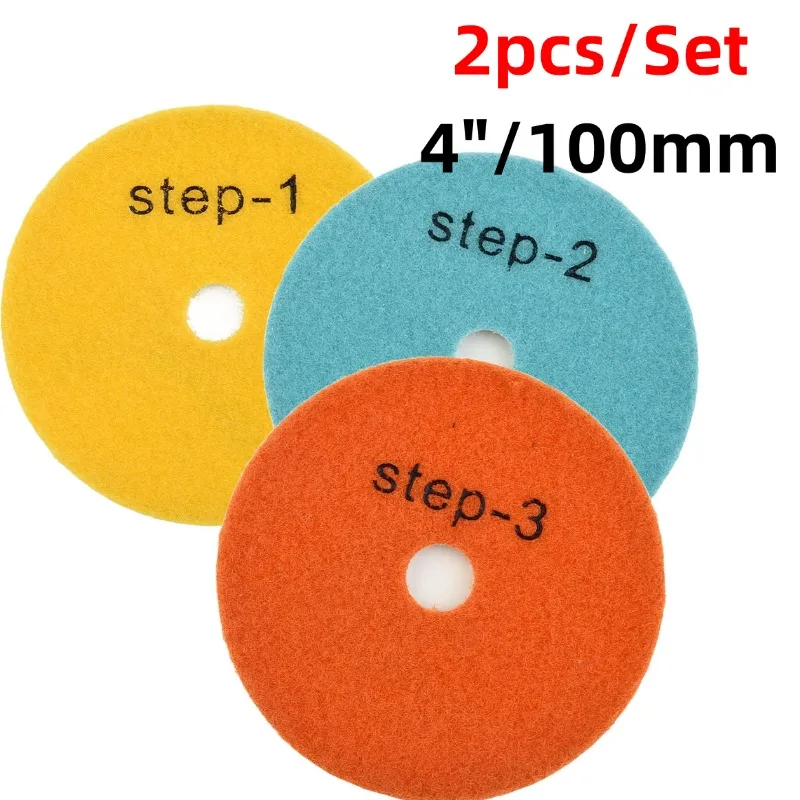 

2pcs 4 Inch/100mm Dry/wet 3 Steps Polishing Pads For Polishing Granite, Concrete/ Stone And Marble Power Tool Accessories