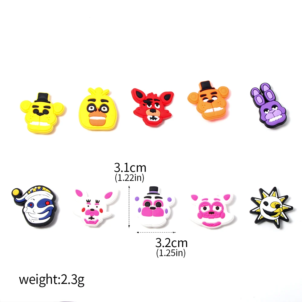 17Pcs Cartoon FNAF Freddy Shoes Charms PVC Soft Croc Decoration Party Gifts Bear Rabbit Duck Buckle Hole Slipper Accessories