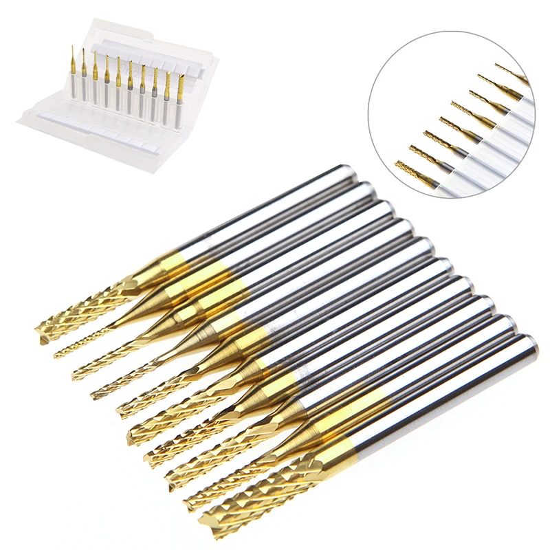 10 ชิ้น 1/8 0.8-3.175 มิลลิเมตร PCB เจาะ บิตแกะสลักตัดโรตารี End Mill ชุด