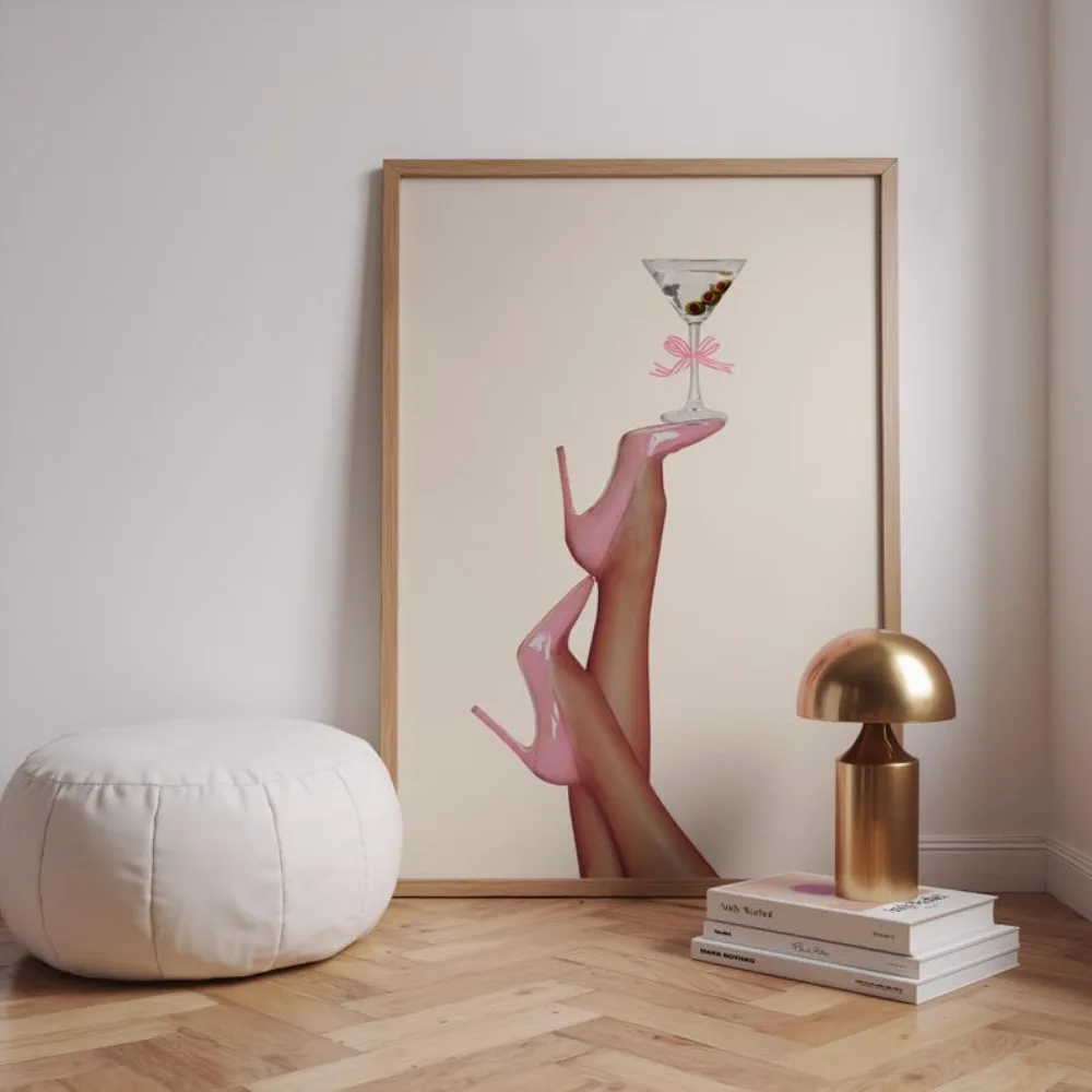 1 Piece Frameless Retro Retro Baby Pink Cocktail Wall Decoration Art Printing Poster Aesthetic Decor Bedroom Apartment Decor