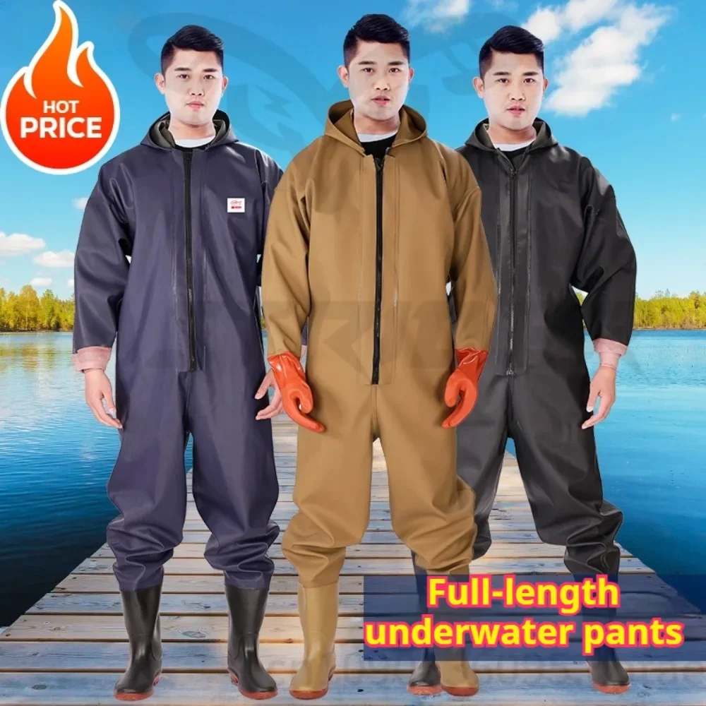 Waterproof Overalls Long Sleeve Wader Trousers Fishing Hooded Waders Pants With Boots Gloves Adult Set Fishery Apparel Gear Suit