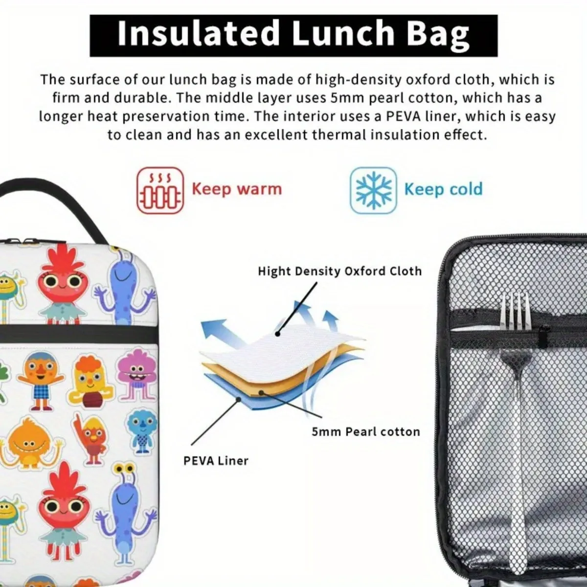 Insulated Lunch Tote Bag Noodle& Pals Micro Super Simple Merch Rhymes Songs Storage Food Box Cooler Thermal Lunch Box School