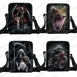 Horror Punk Death Skull Rose Crossbody Bags Grim Reaper Wolf Dragon Shoulder Bags Women Men Messenger Bag Student  BookBag