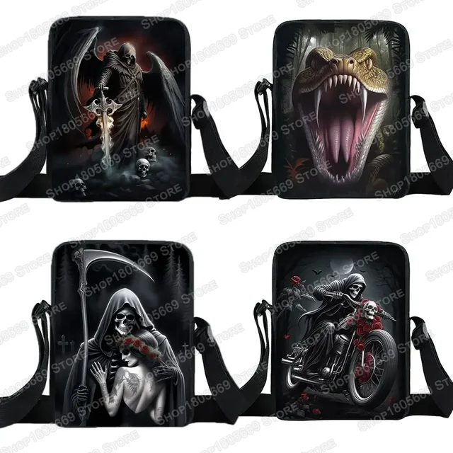 Horror Punk Death Skull Rose torby Crossbody ponury żniwiarz wilk smok torby na ramię kobiety Messenger Bag studencki