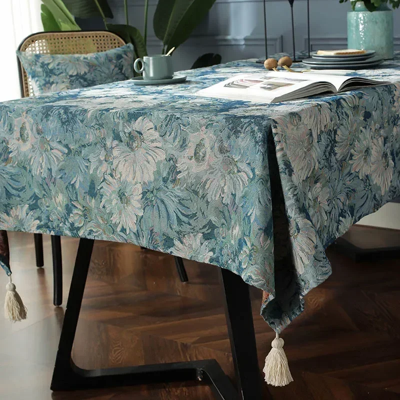 

Oil Painting Art Home Cotton Linen Tablecloth Fringe Square Coffee Table Nightstand Cover Cloth Party Wedding mesa Decoration