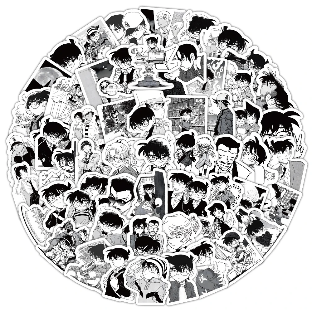 10/30/50/100pcs Detective Conan Anime Black White Stickers Graffiti Decals Laptop Skateboard Phone Car Bike Waterproof Sticker