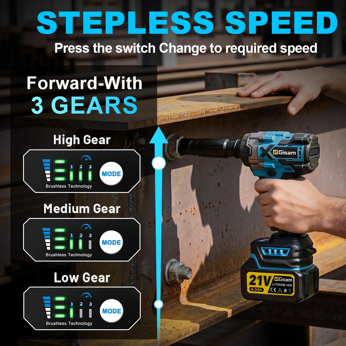 Gisam 800N.M Torque Brushless Electric Impact Wrench 1/2 inch Cordless Wrench Screwdriver Power Tools For Makita 18V Battery Pin