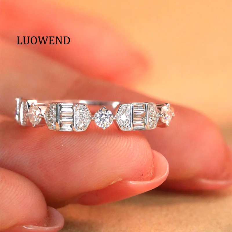 

Кольца LUOWEND из 100% белого золота 18 карат, модное обручальное кольцо в стиле INS 0,40 карата с настоящим натуральным бриллиантом для женщин, свадебные украшения