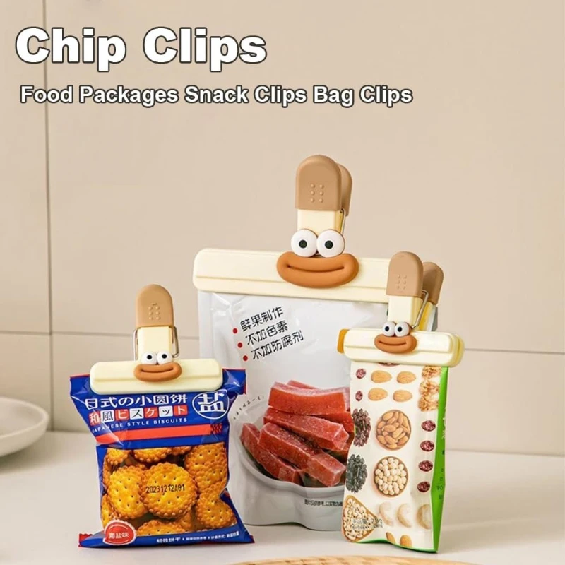 Niedliche Chip-Clips für Lebensmittelverpackungen Snack-Beutelclips Plastik-Verschlussclips für Lebensmittelaufbewahrung Feuchtigkeitsbeständige Küchen-Gadgets 3 Stück/Set
