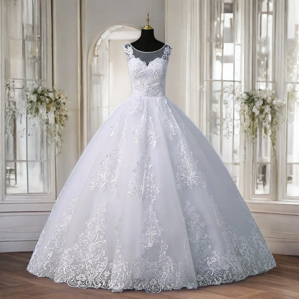 

2024 New Elegant Lace Wedding Dresses Fashion Sleeveless Vestido De Noiva Formal Bridal Dress Real Photo Plus Size Wedding Gown