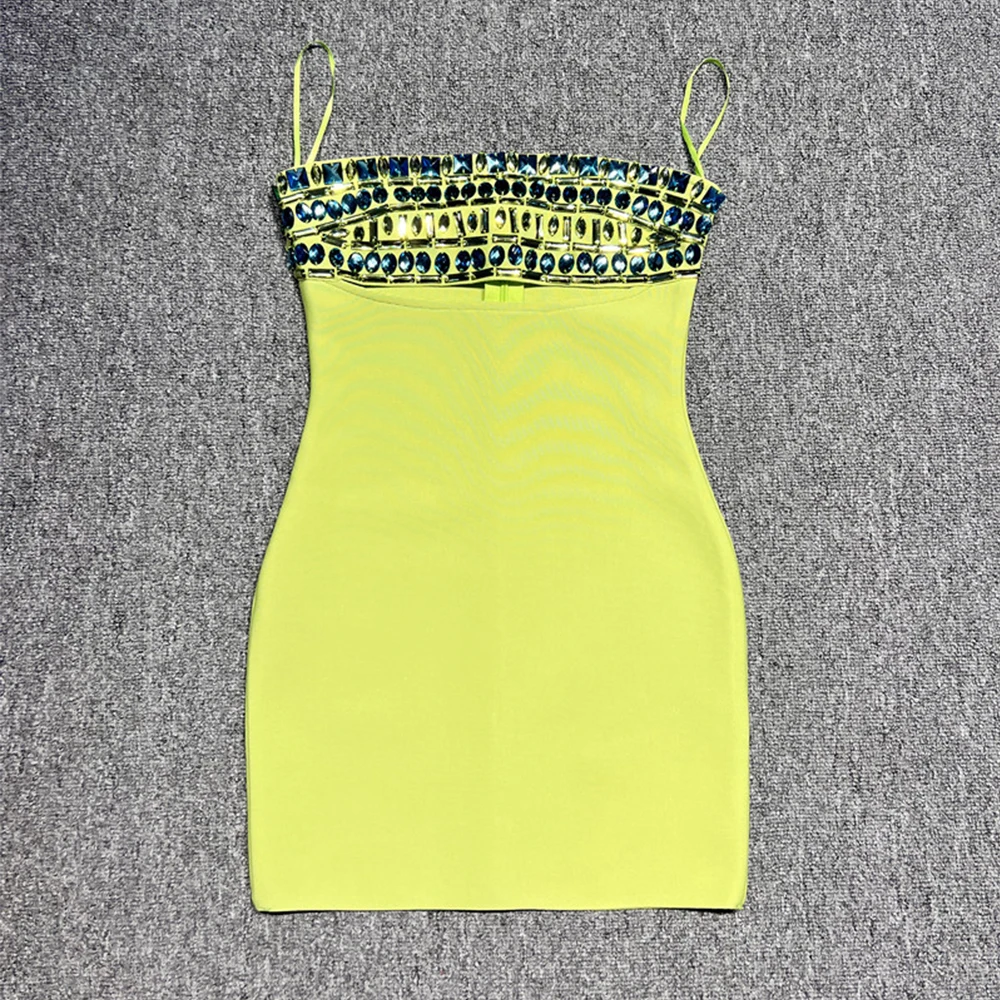 Women 2025 Sexy Green Strapless Cut-Out Bodycon Bandage Mini Dress with Embellished Bodice Luxury Birthday Party Gown