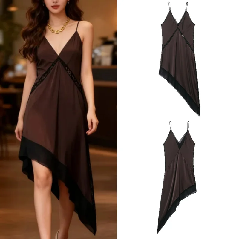 Sexy asymmetrisches Midikleid aus Satin, beliebt und stilvoll für Damenmode